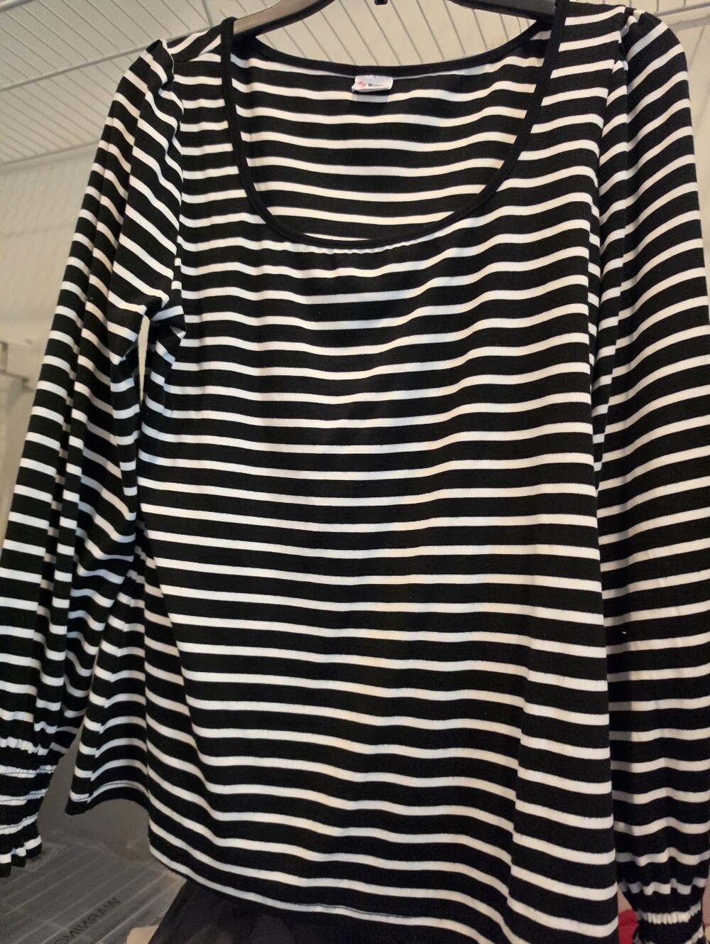 Black & White Striped Long-Sleeve Scoop Neck Top